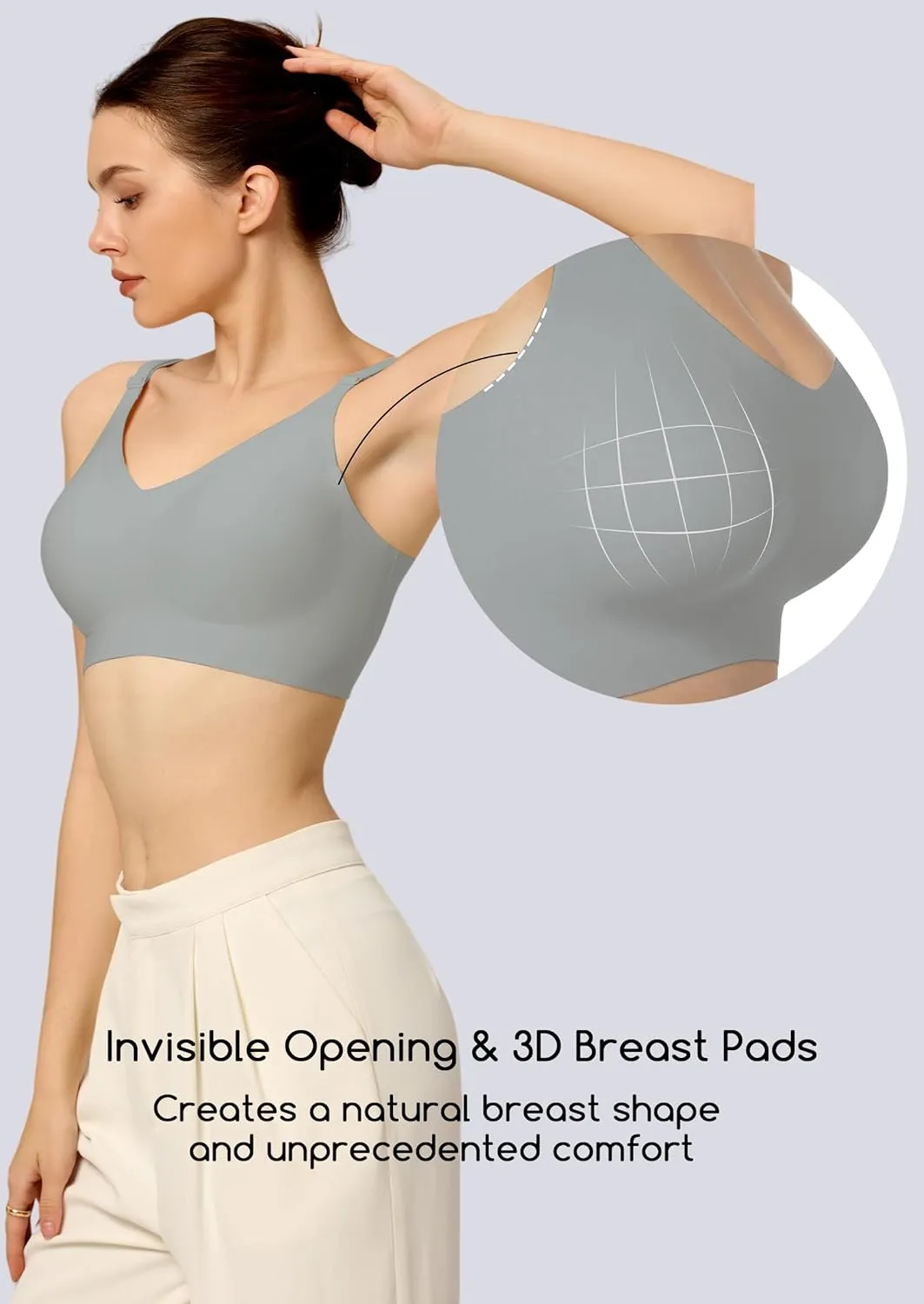 Wireless Bras for Women No Underwire Seamless Bra Full Coverage V Neck Push Up Bralette Ultra Comfortable Tshirt Bra