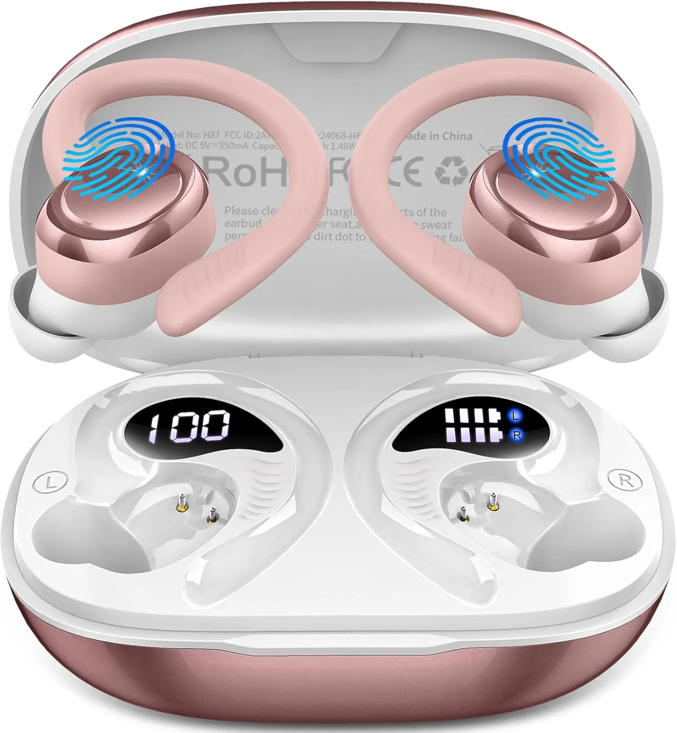 Wireless Earbuds Sport, Bluetooth 5.4 Headphones with Earhook, 2025 Hi-Fi Stereo Over Ear Buds, 50H Earphones with 4 ENC Noise Canceling Mics, IP7 Waterproof Headset for Running Workout (Android/iOS)