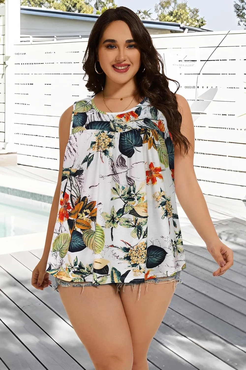 Women Plus Size Tank Top Casual Summer Tops Loose Fit Sleeveless T Shirts Trendy Crewneck Tunic Tees