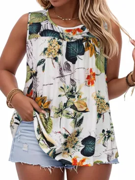 Women Plus Size Tank Top Casual Summer Tops Loose Fit Sleeveless T Shirts Trendy Crewneck Tunic Tees