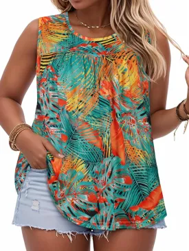 Women Plus Size Tank Top Casual Summer Tops Loose Fit Sleeveless T Shirts Trendy Crewneck Tunic Tees