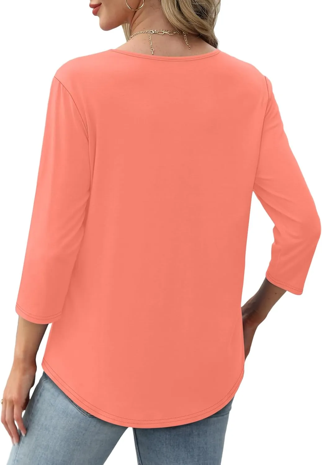 XIEERDUO 3/4 Length Sleeve Tops for Women 2025 Crewneck Casual Pleated Tunic Tops Loose Fit Shirts Blouses