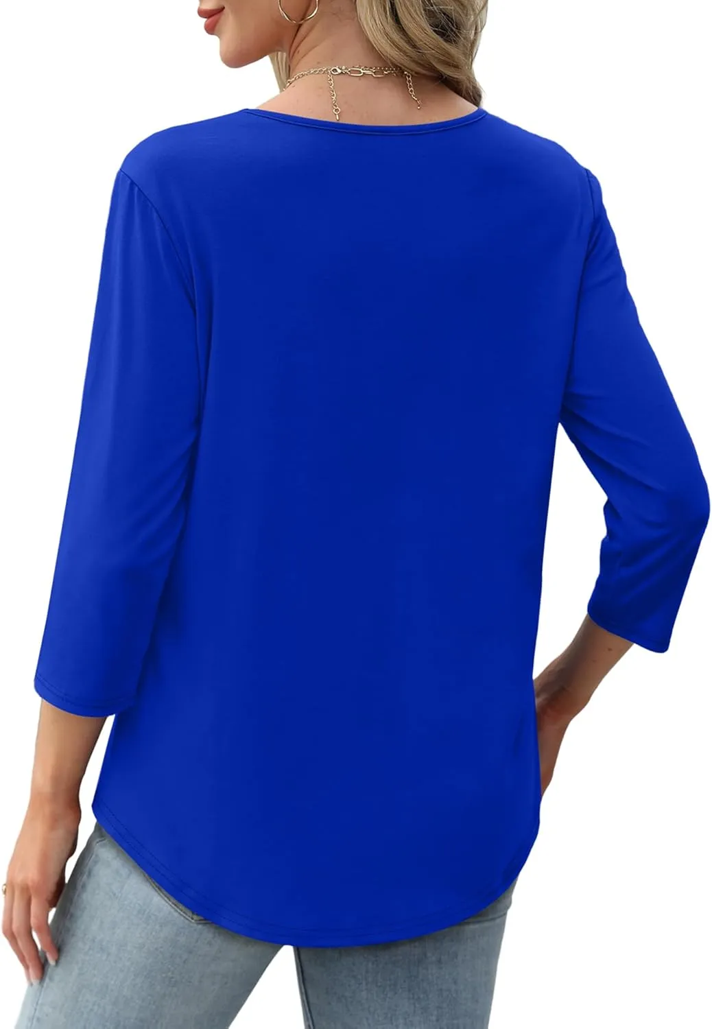 XIEERDUO 3/4 Length Sleeve Tops for Women 2025 Crewneck Casual Pleated Tunic Tops Loose Fit Shirts Blouses